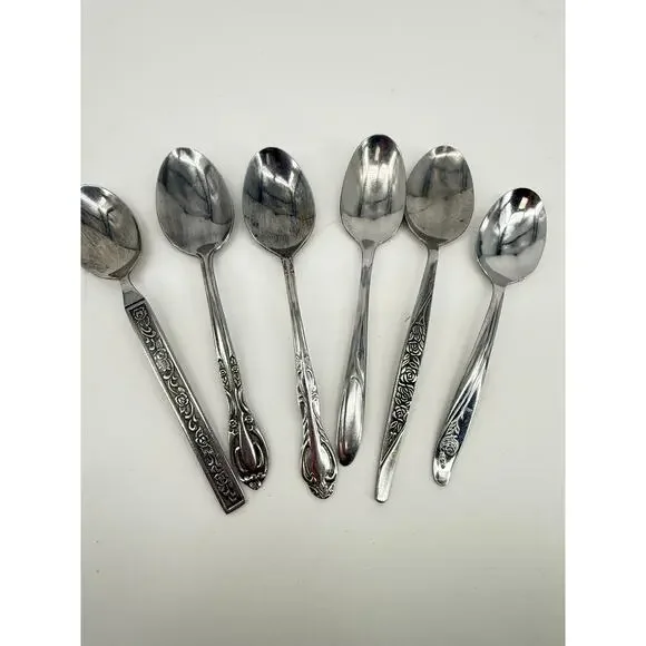 Vintage Mismatched Flatware Spoons Lot Of 6 Jewelry Crafts Wind Chime Ornate