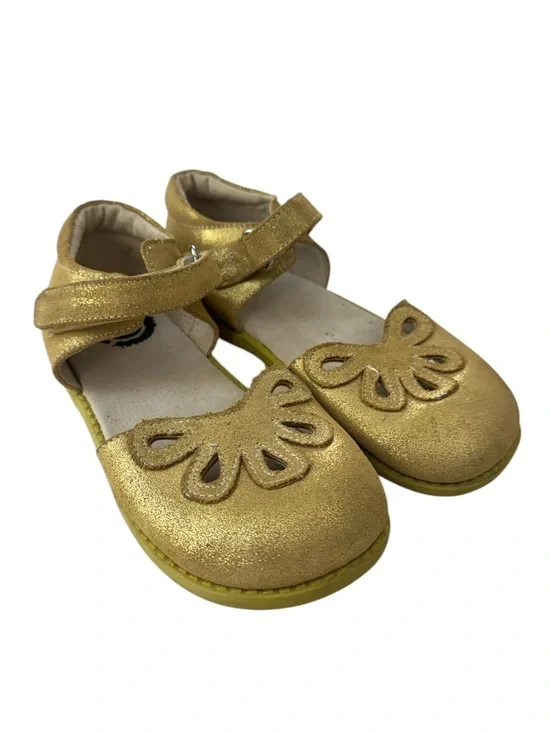 Livie & Luca Girls' Gold Glitter Mary Janes with Cutout Petal Detail