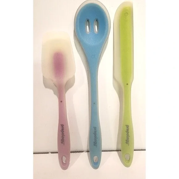 Prepology 3 piece set silicone covered cooking utensils  spatula  slotted spoon