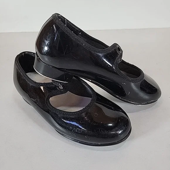 Spotlights Black Patent Tap Dance Shoes Girls Size 9 Youth Mary Jane Slip On