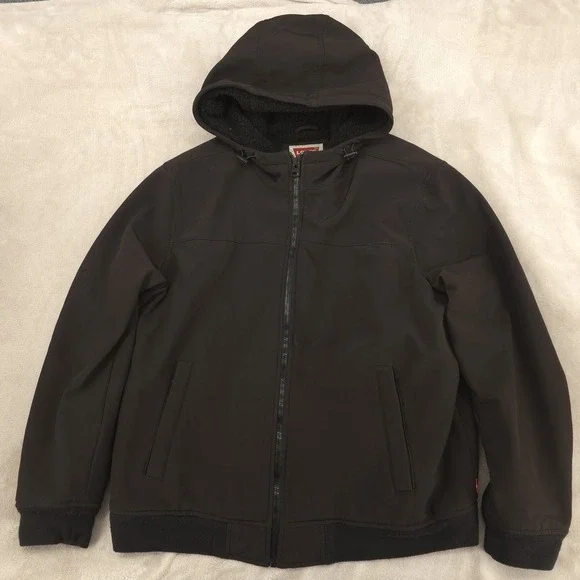 Levis Jacket Mens XL Black Sherpa Lined Hooded Zip Coat Winter‎ Workwear Casual
