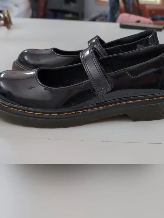 Dr. Martens Black Patent Mary Jane with Yellow Stitching