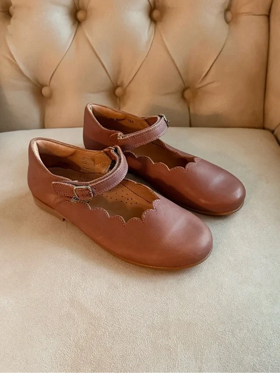 Petit Nord Scallop Mary Jane Leather Shoes Blush Pink EU 34