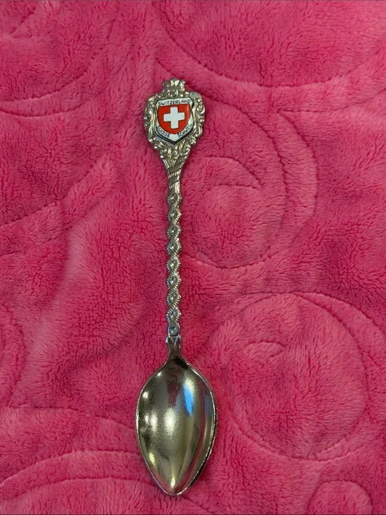 Switzerland Crest Decorative Silver Spoon - Red Accent
