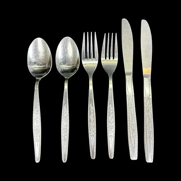 Vintage‎ INTERPUR Stainless Steel JAPAN  Single Rose Flatware Lot of 6