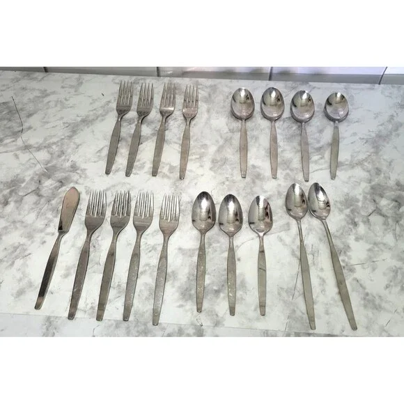 Oneida Community FROSTFIRE Flatware Stainless Satin Mid-century Modern 18 Pieces