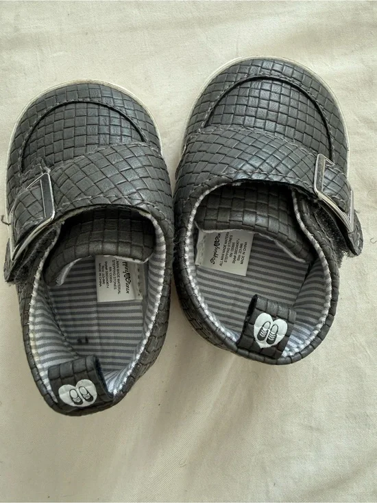 Toddler Gray Woven Slip-On Dress Shoes with Hook-and-Loop Strap