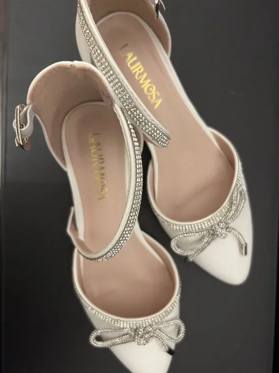LAURMOSA Girls White Heels Kids Communion Shoes for Girls Formal Dress Shoes
