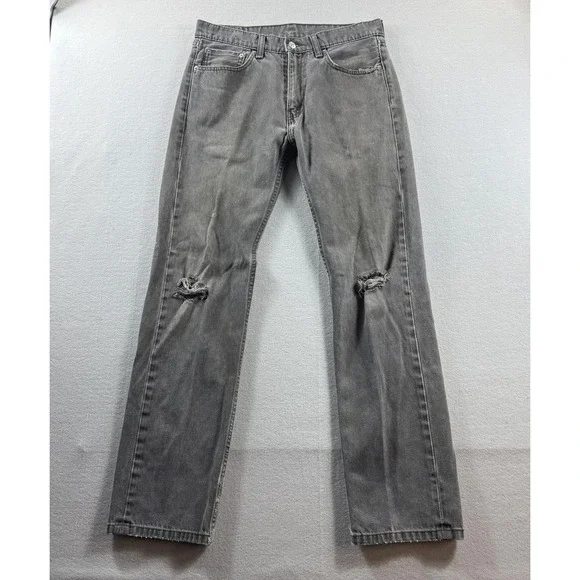 Levis 505 Jeans Mens 32x31 Gray Medium Wash Regular Straight Distressed Denim