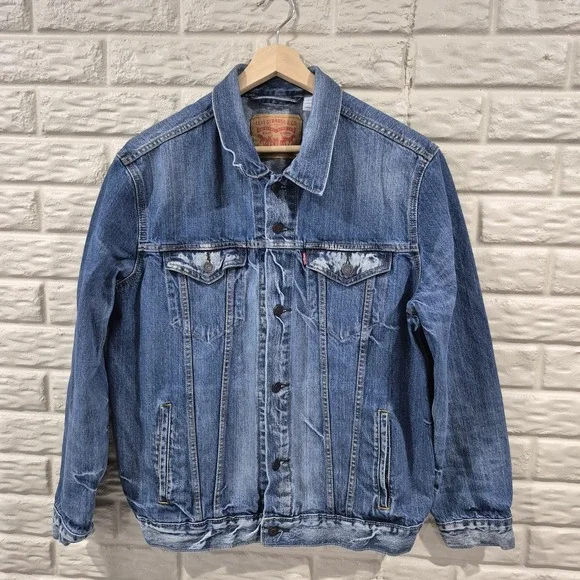 Levis Denim‎ Trucker Jacket Mens XL Bleach Faded Acid Wash Jean 100% Cotton
