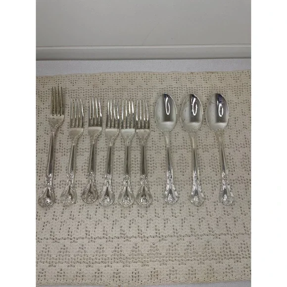Godinger Grand Master Silver Plated Flatware Set 9pc Forks Spoons Ornate Baroque