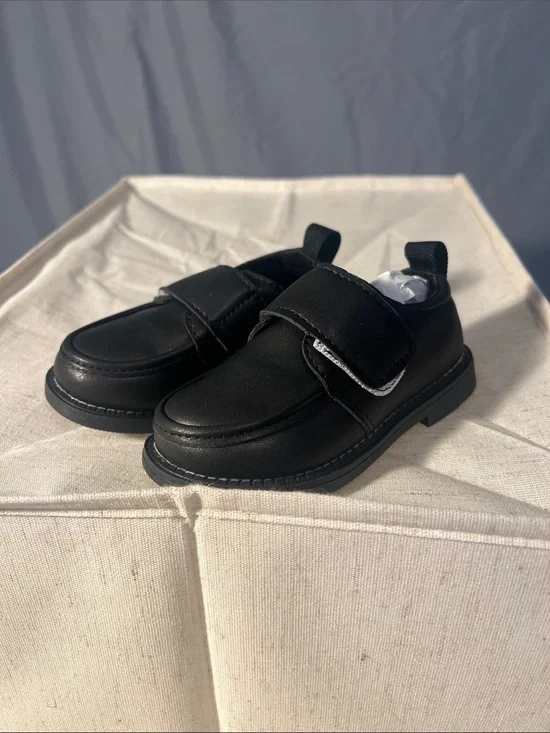 Kids Black Velcro Dress Shoes