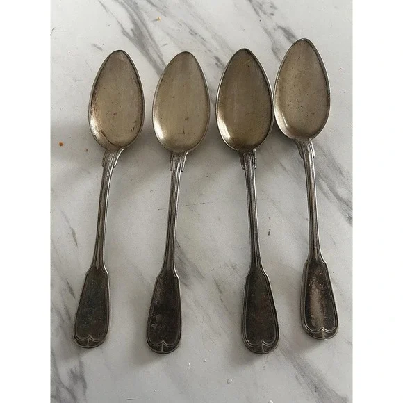 Antique Christofle France Silver Plated Dinner Serving Spoons Lot of 4 Fiddle A