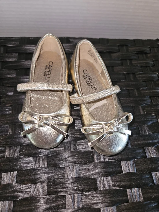 Capelli of New York Metallic Gold Mary Jane Flats with Bow Accent