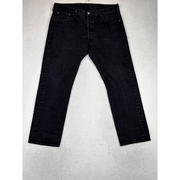 Levis 501 Mens 38x29 Jeans Fuzzy Black Washed Denim Grungy Fade