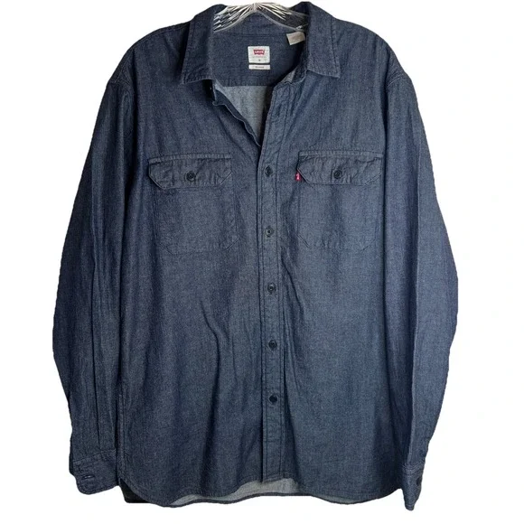Levi's Relaxed Fit Dark Wash Denim Button Up Long Sleeve Size Medium‎