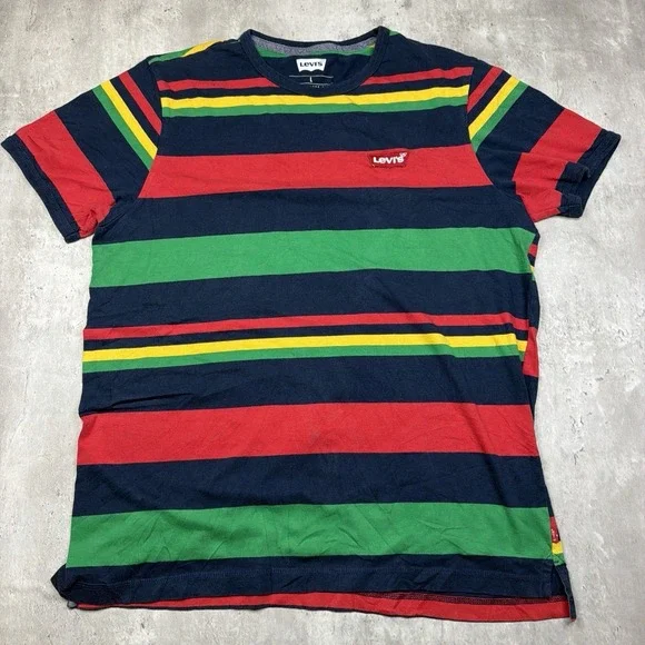 Levi's Multi-Color Striped Men's Large T-Shirt Y2K Blue Red Green Yellow