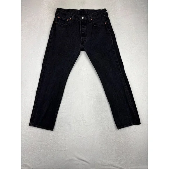 Levis 501 Mens 34x30 Jeans Fuzzy Black Washed Denim Grungy Fades