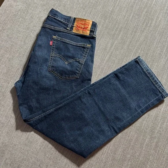 Levis 505 Regular Fit Dark Wash Indigo Jeans Mens 38x30 Straight Leg Stretch