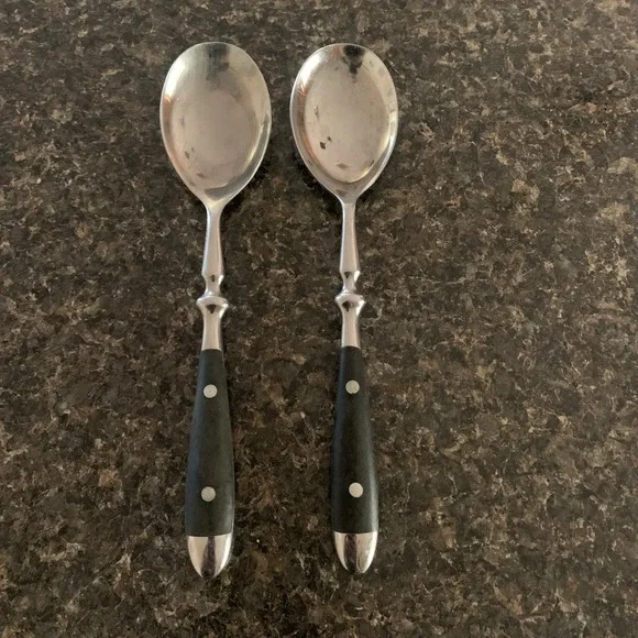 Hampton Silversmiths BISTRO BLACK Large Spoons Serving  or Soup Spoons of 2