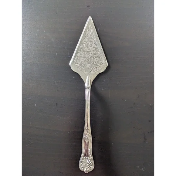 Vtg Silver Tone Plated Wedding Cake Server Triangle Top 12