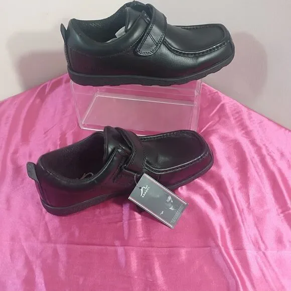 KANGOL Big Kid SZ 5.5 Slip On Hook And Loop Leather Casual Shoes Black NWT.
