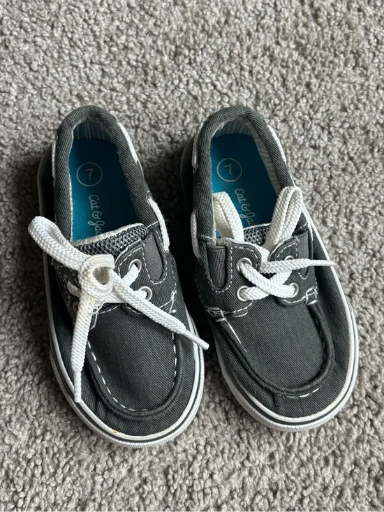 Cat & Jack Gray Canvas Kids Boat Shoes with White Laces 7