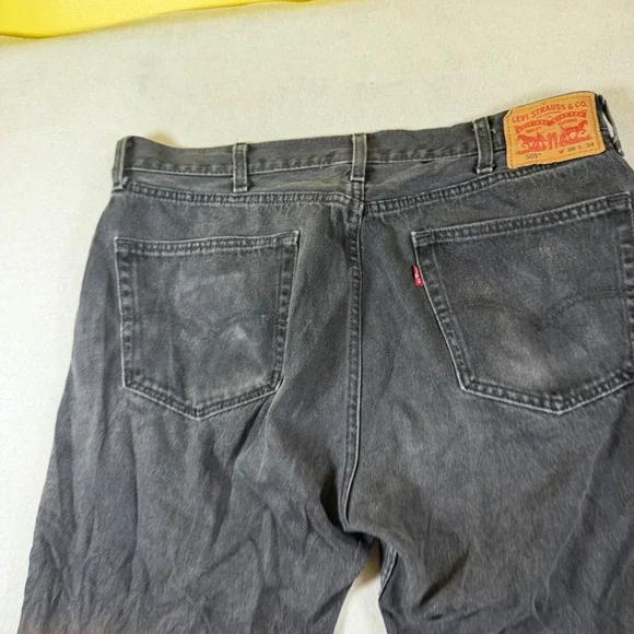 Levis 505 Regular Fit Straight Leg Jeans Mens 38x34 Faded Black Denim Pants