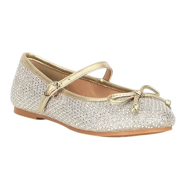 Copper Key MIA Girls Gold Rhinestone Mary Jane Bow Dress Shoes Sparkly‎ Flats 10
