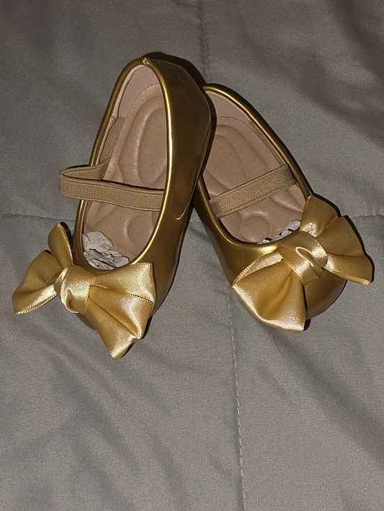Girls Metallic Gold Bow Mary Jane Kids Shoes