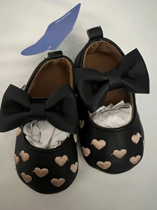 Kids Black Dress Shoes with Gold Heart Accents