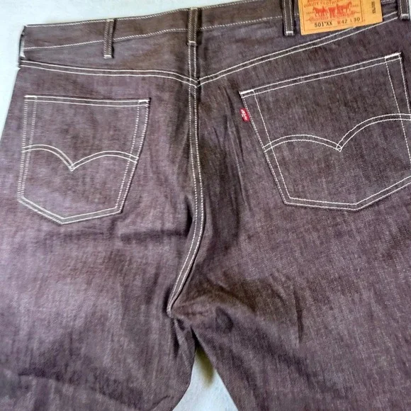 Levis 501 XX Mens Burgundy Brown Denim Jeans Straight Leg White Stitch 42x30