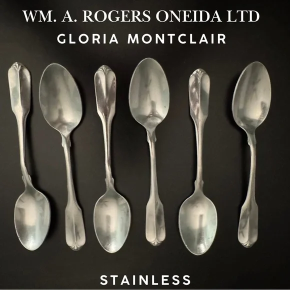 Vintage Oneida Wm A Rogers Gloria Montclair Deluxe Stainless Spoons Set of 6‎