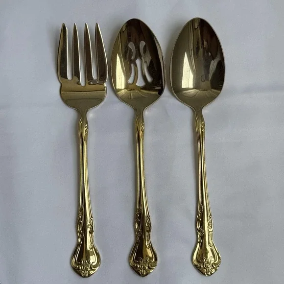 Reed & Barton Ultra Select Gold Plate Serving Set Fork‎ Spoon Slotted VTG