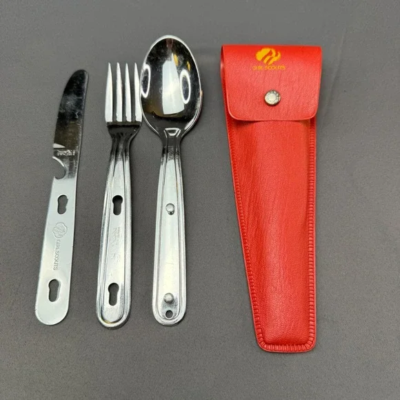 Vintage‎ Girl Scouts Imperial USA Camping Utensil Set Knife Fork Spoon Hiking