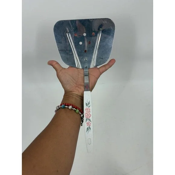 Vintage Stainless Steel Wide Spatula Turner Pink Floral Handle USA Retro Kitchen
