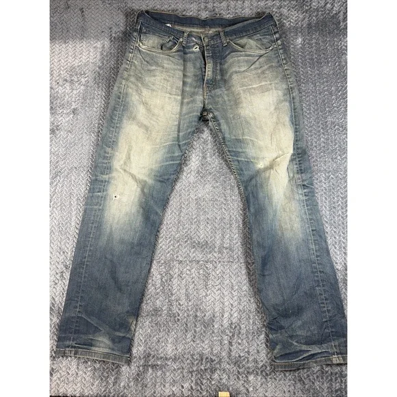 Levis 504 Jeans Adult 34x32 Blue Red Tab Denim Medium Wash Straight Distressed‎