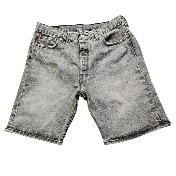 Levis 501 Original Fit Gray Distressed Denim Shorts Mens W34 L9 Button Fly Jorts