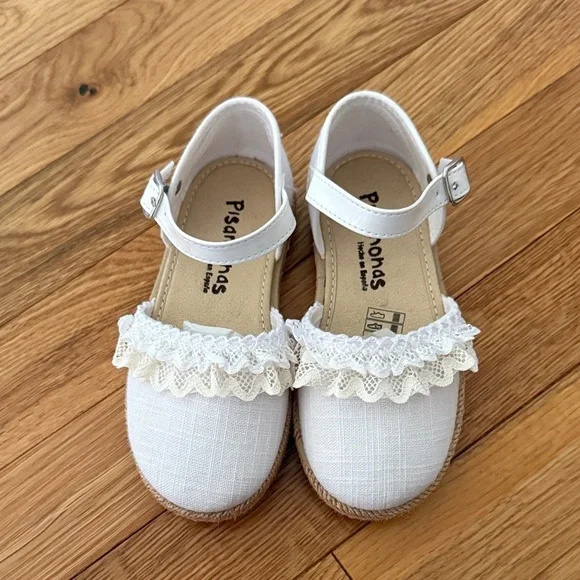 White Kids Shoes with Ruffle Detail