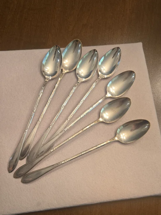 Vintage Silverplate Rosemary 1919 Iced Tea  Spoons - Set of 7. 8.5