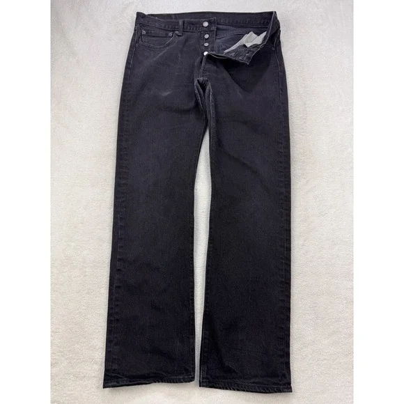 Levis 501 Jeans Men 34x32 Black Straight Leg Button Fly Distressed Denim