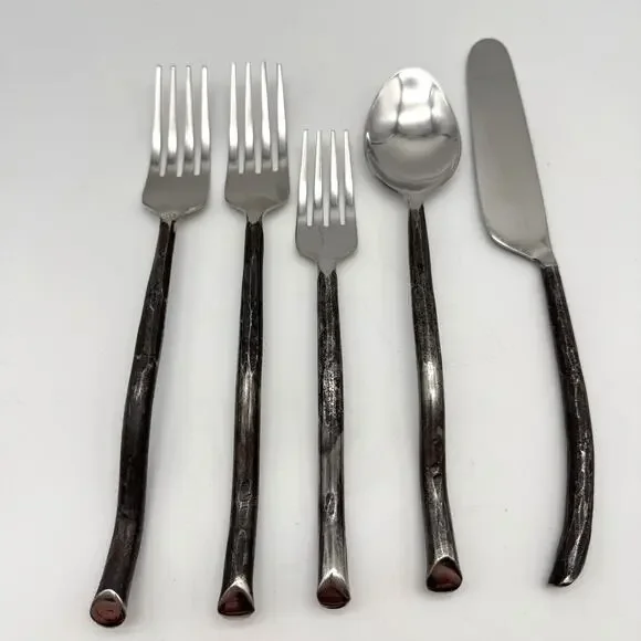 5 World Market TWIG Spoon Forks Knife Rustic Flatware Oxidized Handle