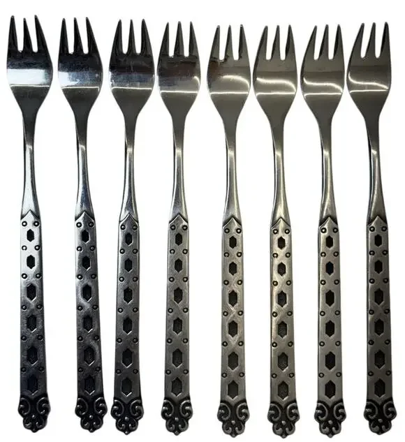 Vintage Northland Japan Stainless Appetizer Cocktail Forks Set of 8 Scroll