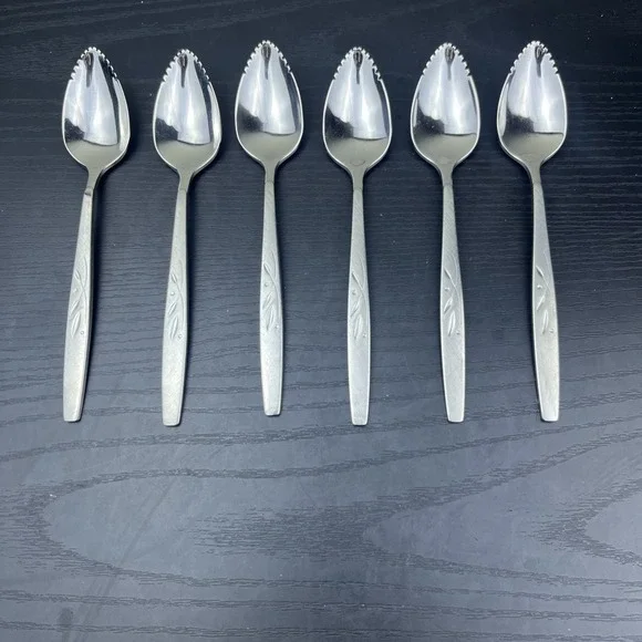 Oneida Will O' Wisp Stainless Grapefruit Spoons Set of 6 Serrated Flatware USA