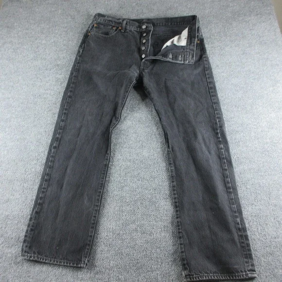 Levis 501 Jeans Mens 36x30 Black Regular Straight Charcoal Wash Denim Casual