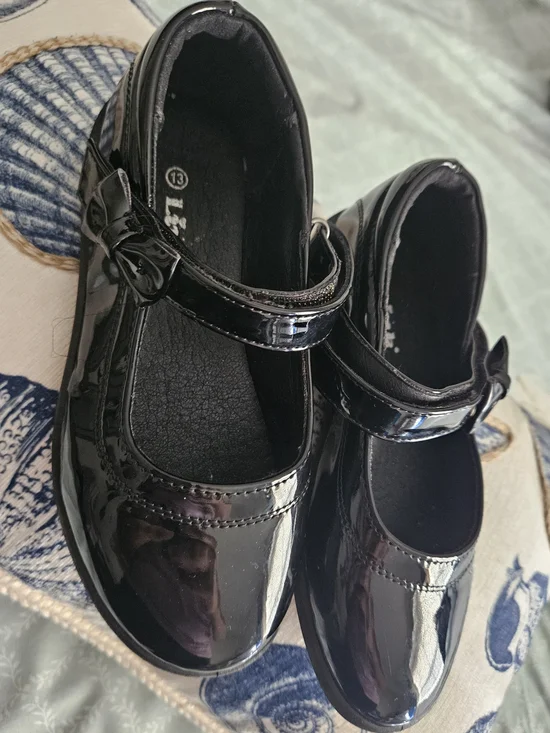 Link's Girls Black Patent Mary Jane Dress Shoes Size 13 Hook & Loop
