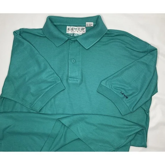 Vintage Levis Polo Shirt Men Sz M 80s Short Sleeve Lightweight Green Retro