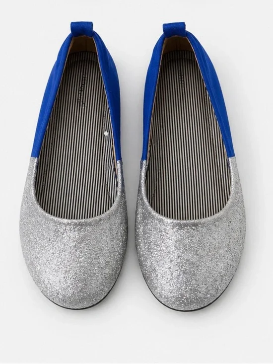Tommy Hilfiger Girls Silver Glitter and Blue Ballet Flats