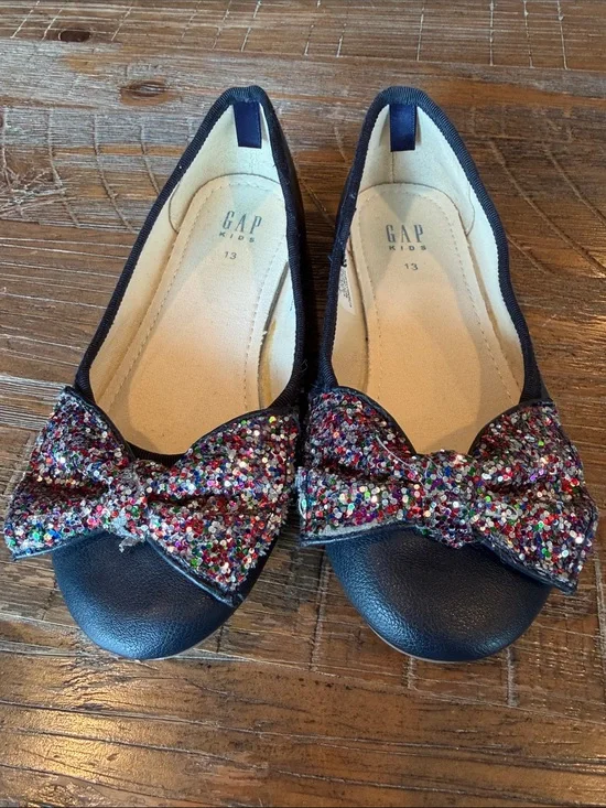 GAP Kids Navy Flats with Multicolor Glitter Bow size 13