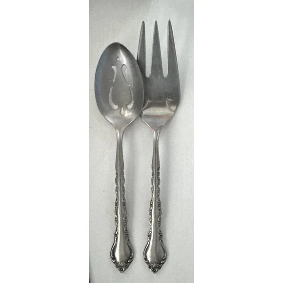 International Silver Gigi Stainless Steel Serving Slotted Spoon And Serving Fork